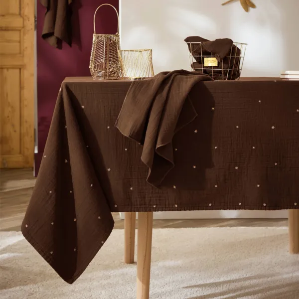 Tovaglia rettangolare garza di cotone (150 x 350 cm) Ga�a stelle Marrone