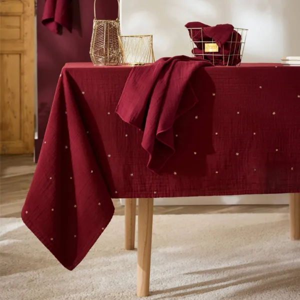 Nappe rectangulaire gaze de coton (150 x 300 cm) Ga�a �toiles Bordeaux