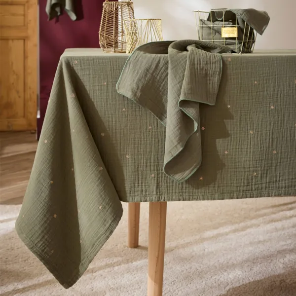 Tovaglia rettangolare garza di cotone (150 x 250 cm) Ga�a stelle Verde rosmarino