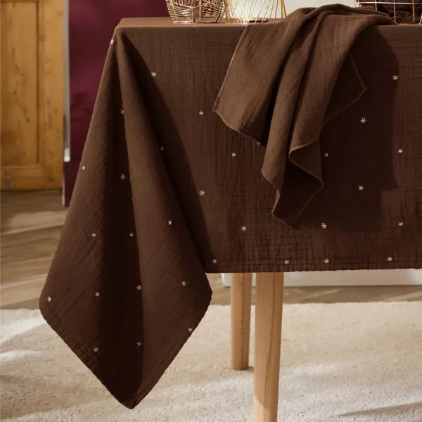 Tovaglia quadrata garza di cotone (180 x 180 cm) Ga�a stelle Marrone