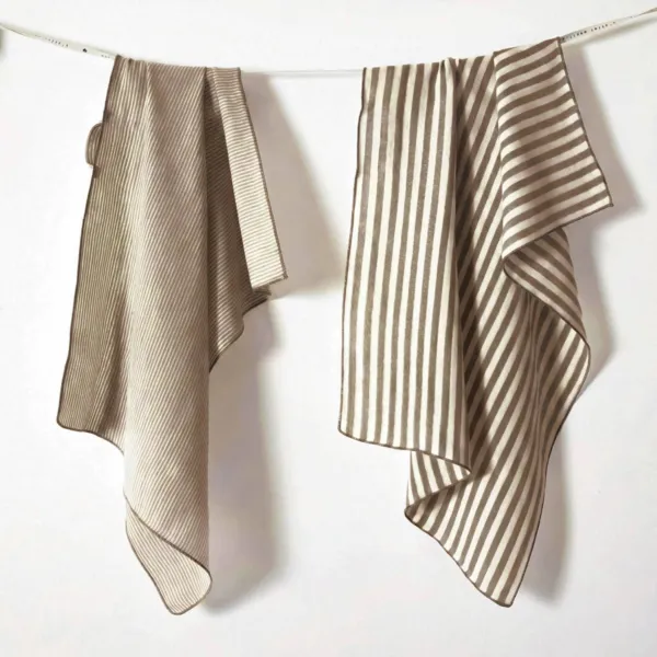 Lot de 2 essuie-mains gaze de coton (50 x 70 cm) Ga�a rayure Brun