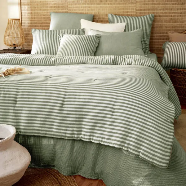 Dekbed van katoenen mousseline (90 x 200 cm) Ga�a strook Rozemarijn groen