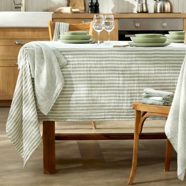Tovaglia quadrata garza di cotone (180 x 180 cm) Ga�a righe Verde eucalipto
