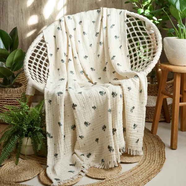 Plaid de gasa de algod�n (130 x 160 cm) Ga�a astr�e Verde eucalyptus