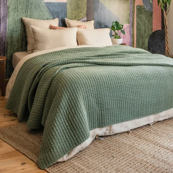Colcha de algod�n acolchada (240 x 220 cm) Mira Verde romero