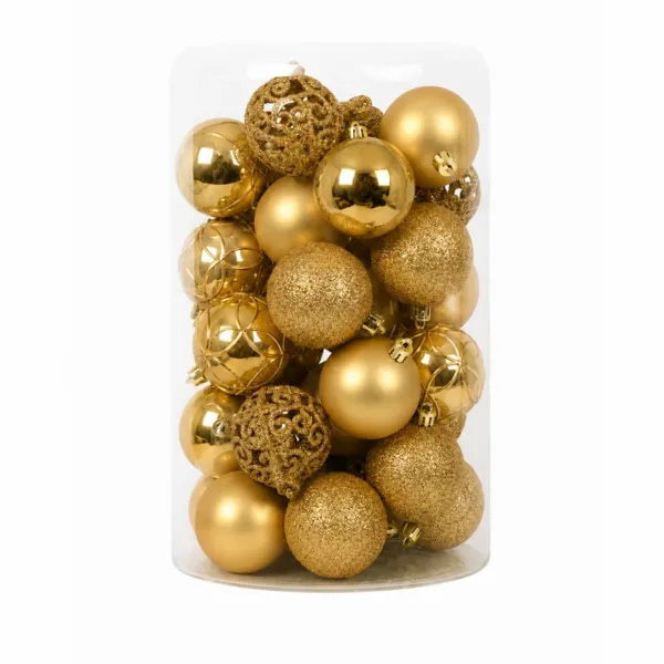 S�t med 35 juletr�skugler (D60 mm) Aravis mix Guld