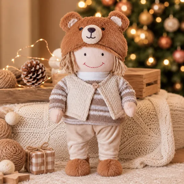 Bambola ragazzo in piedi (H32 cm) Casimir con berretto orso Beige