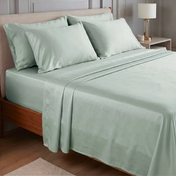 Lenzuolo sopra in satin di bamb� (240 x 300 cm) Sienna Verde eucalipto