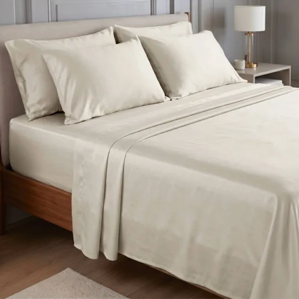 Drap plat satin de bambou (270 x 300 cm) Sienna Beige