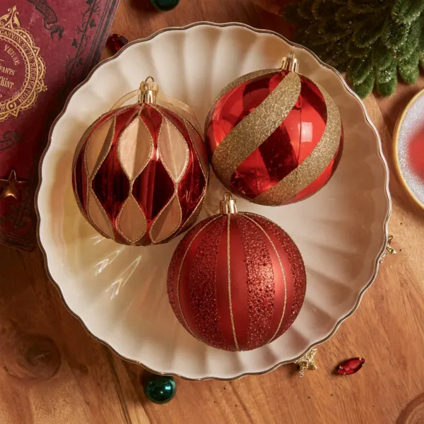 Set di 12 palline di Natale (D100 mm) Venezia Rosso con glitter oro