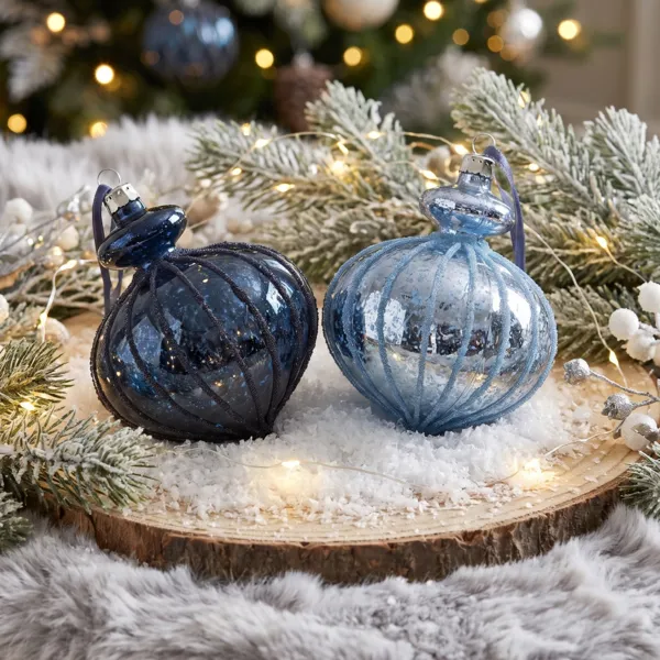 Set di 12 Palline di natale (D80 mm) Opaline Blu notte e azzurro