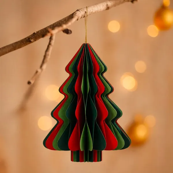 Albero di carta da appendere (H15 cm) chiusura magnetica Rosso e verde