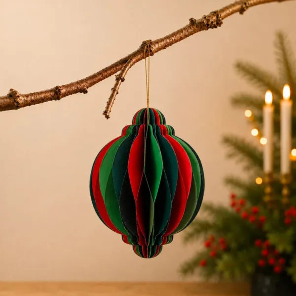 Sfera di carta da appendere (H15 cm) Chiusura Magnetica Rosso e verde