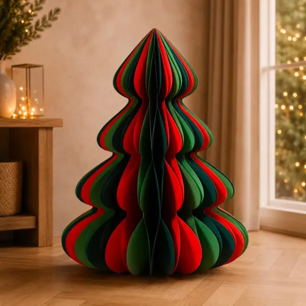 Sapin papier � poser (H90 cm) Fermeture Magn�tique Vert et rouge