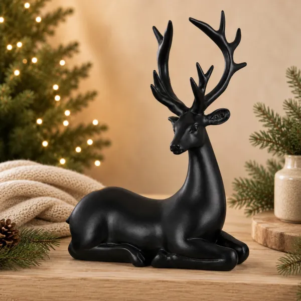 Kerstdecoratie Liggend Rendier (H20 cm) Scandinavische Koning Zwart