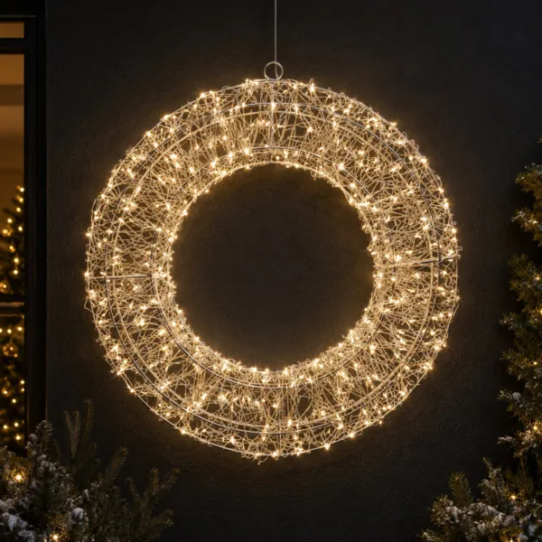 Corona de Navidad luminosa 500 micro LED (D38 cm) Star Light Plata y blanco c�lido