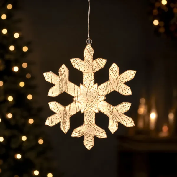 Leuchtende Stoffh�ngeleuchte mit 410 LEDs (D38 cm) Schneeflocke Warmwei�