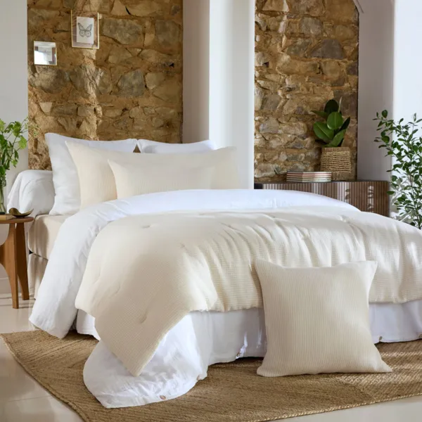 Edred�n de gasa de algod�n acolchado (90 x 220 cm) Oria Beige