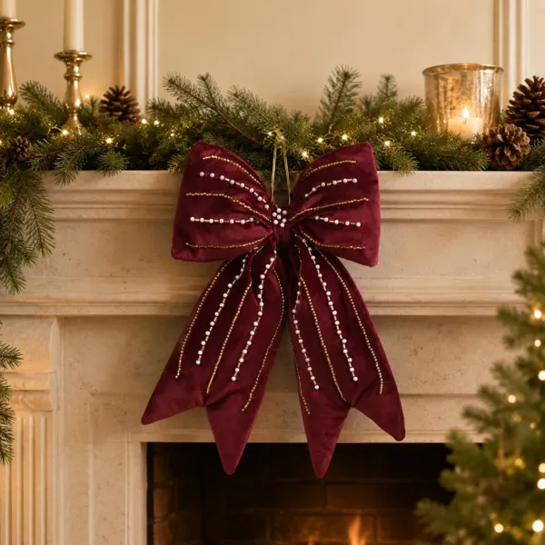 Grande Fiocco natalizio (H52 cm) Velluto glitterato Bordeaux