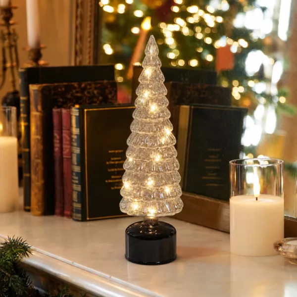 Sapin lumineux rotatif en verre (H39 cm) �ternel effet flash Gris