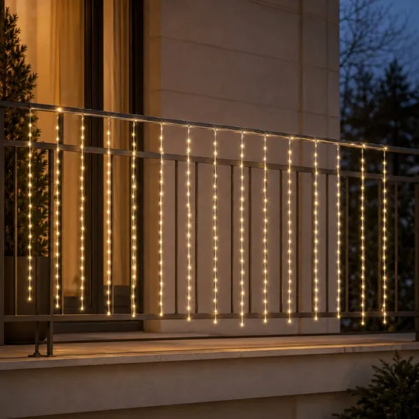 Guirlande lumineuse pour balcon 200 LED (L200 x H100 cm) c�ble transparent Neige tombante Blanc chaud