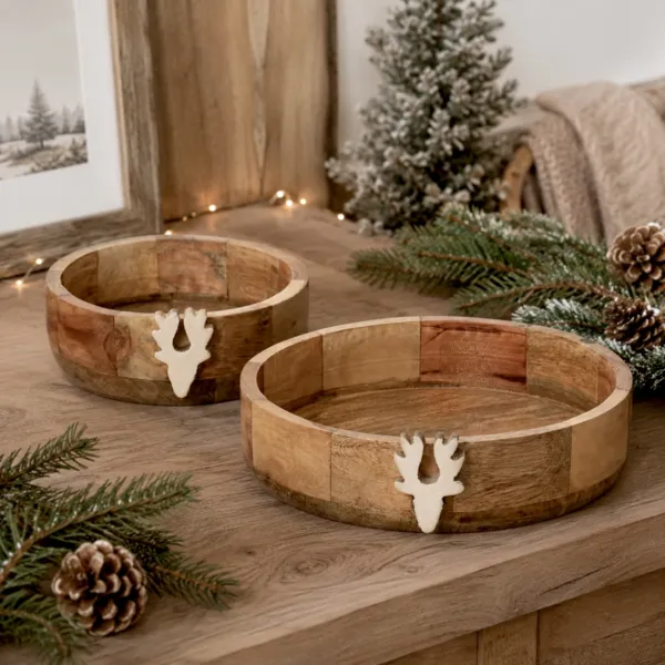 Set aus 2 Mangoholz-Schalen (H10 cm) Caribou Natur