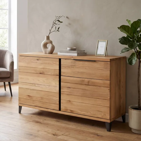Buffet 2 deuren 1 lade massief eikenhout (140 x 80 cm) Bristol Natuurlijk
