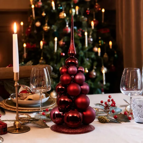Albero da tavolo decorativo (H32 cm) Palline di Natale Bordeaux