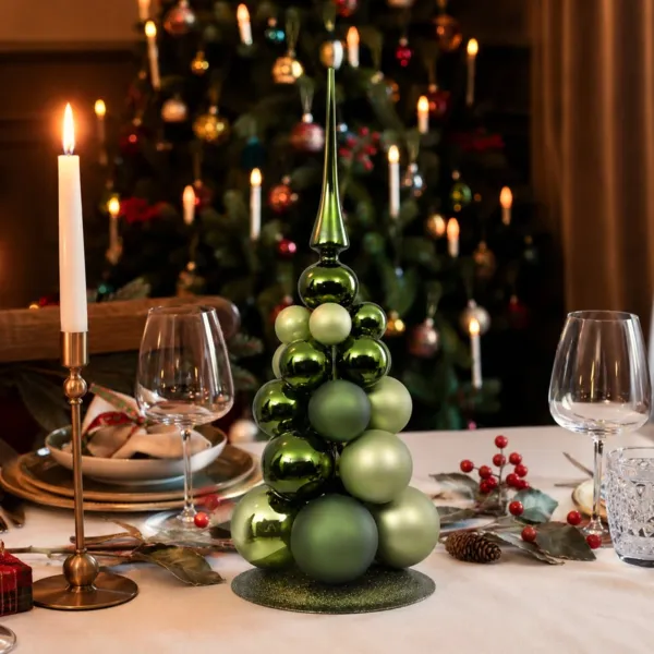 Alberello da tavolo decorativo (H32 cm) Palline di Natale Verde