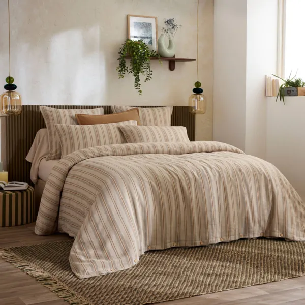 Copripiumino in flanella di cotone (200 x 200 cm) Nina righe Beige
