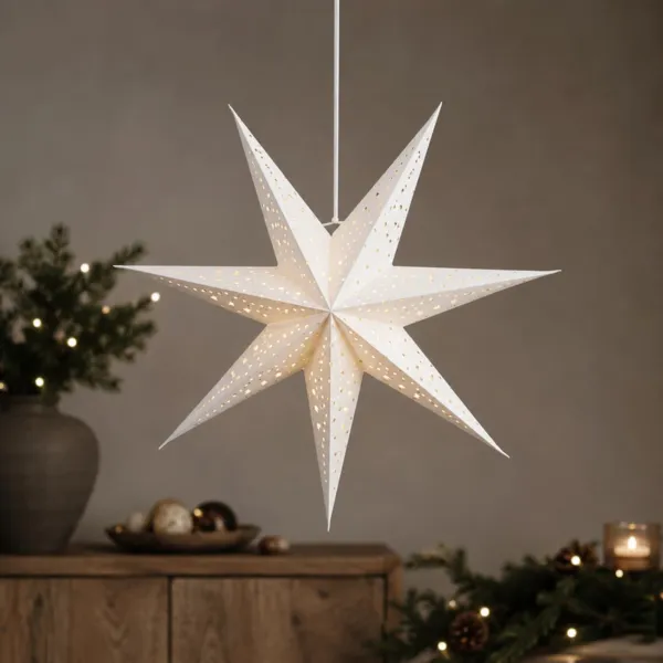�toile lumineuse � suspendre en velours (D58 cm) Origami Bor�al Blanc et blanc chaud