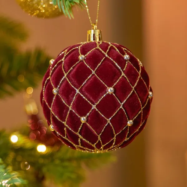 Set di 12 palline di natale (D80 mm) Opera velluto Bordeaux