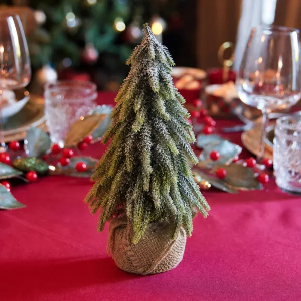 Albero di Natale da tavolo artificiale in vaso (H27 cm) Juta Verde innevato