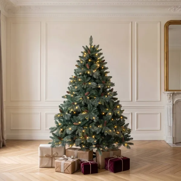 Sapin artificiel de No�l lumineux 200 LED (H150 cm) Washington Vert et blanc chaud