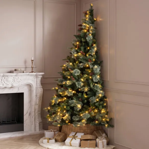 Demi-sapin artificiel de No�l lumineux 200 LED (H180 cm) Washington Vert et blanc chaud