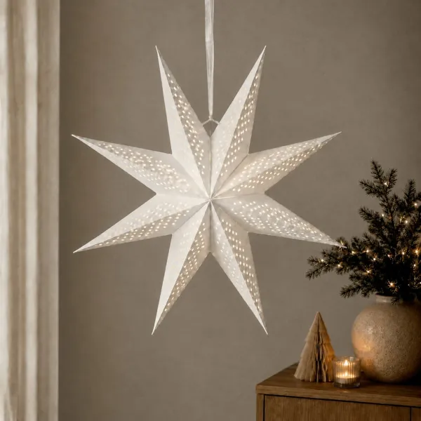 �toile lumineuse � suspendre en papier (D58 cm) Origami Nordic Blanc et blanc chaud