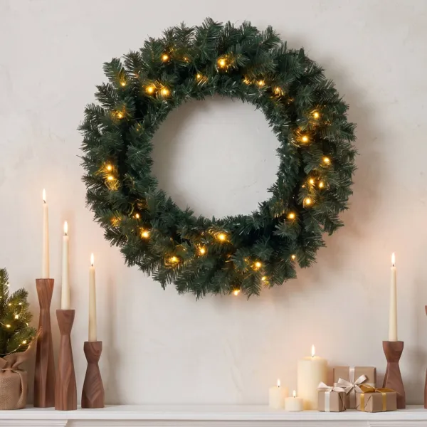 Couronne de No�l lumineuse (D60 cm) Royal Vert et blanc chaud