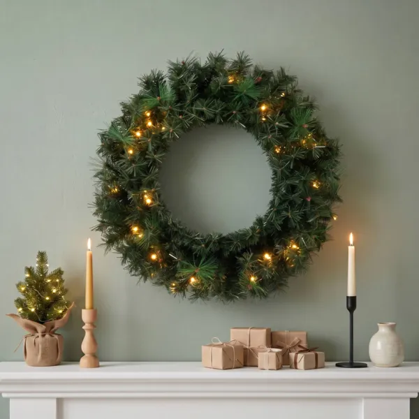 Couronne de No�l lumineuse (D50 cm) Edmonton Vert et blanc chaud