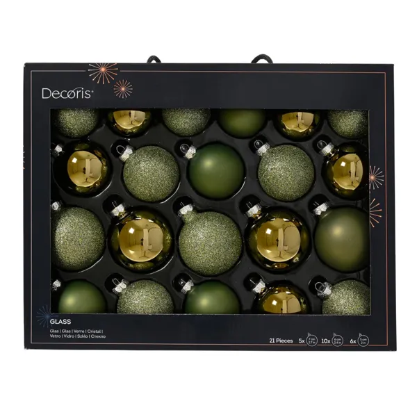 Lot de 21 boules de No�l en verre Assorties Cristal Vert romarin