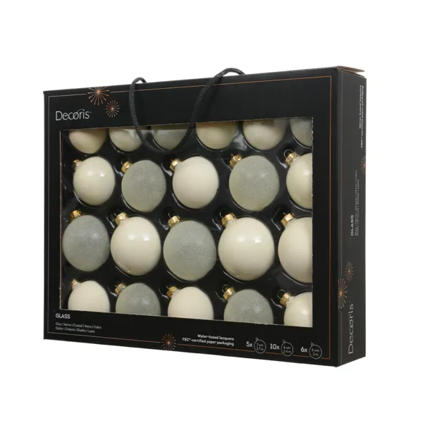 Lot de 21 boules de No�l en verre Assorties Cristal Blanc laine