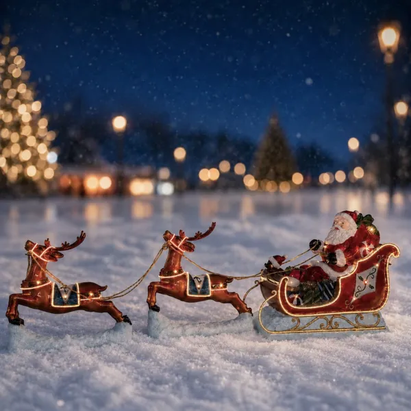 Decoraci�n de Navidad luminosa (H59 cm) El Trineo M�gico de Pap� Noel Blanco c�lido