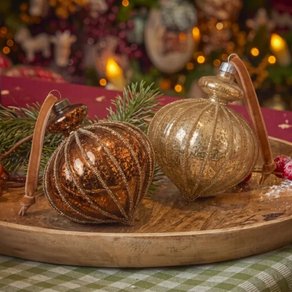 Lote de 12 bolas de Navidad (D80 mm) Opalina Marr�n caf� y caramelo
