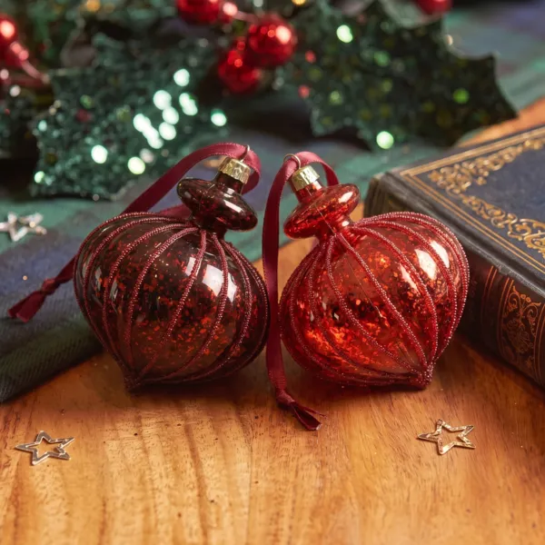 Lote de 12 bolas de Navidad (D80 mm) Opalina Roja y burdeos