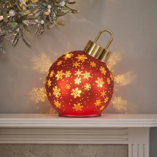 Palla luminosa rotante in vetro (D18 cm) Notte stellata Rosso e oro