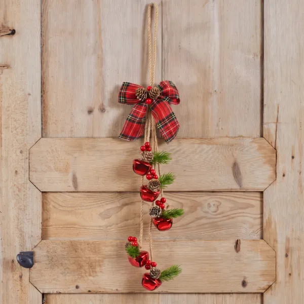 Colgante de Navidad (Alto 34 cm) Campanas, bayas y lazo tart�n Rojo