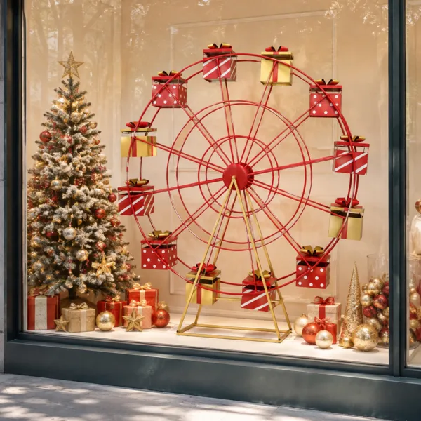 Grande ruota decorativa gigante in metallo (H177 cm) Regali di Natale Rosso e dorato