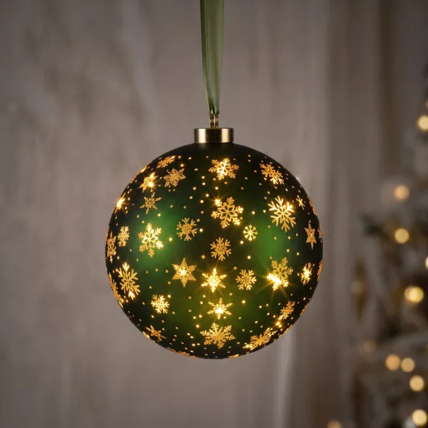 Sospensione luminosa a pile 20 LED (D19 cm) Fiocchi e stelle Verde