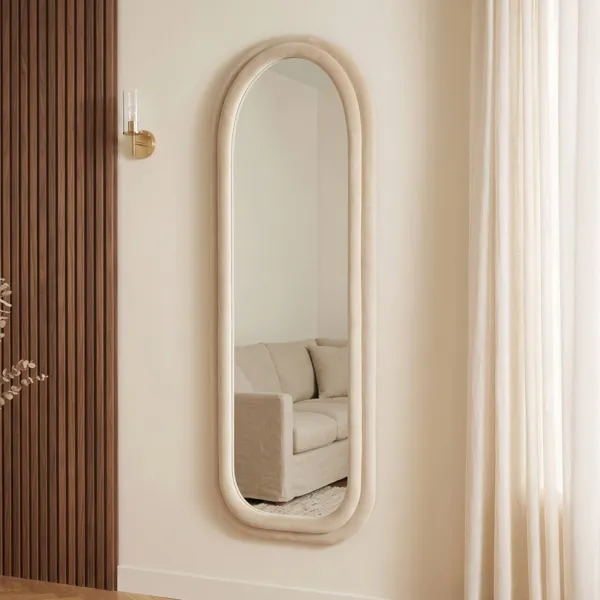 Specchio da parete rettangolare in velluto (60 x 160 cm) Altas Crema