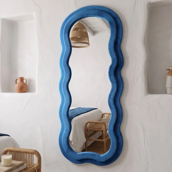 Specchio da parete rettangolare in velluto (60 x 160 cm) Facet Blu