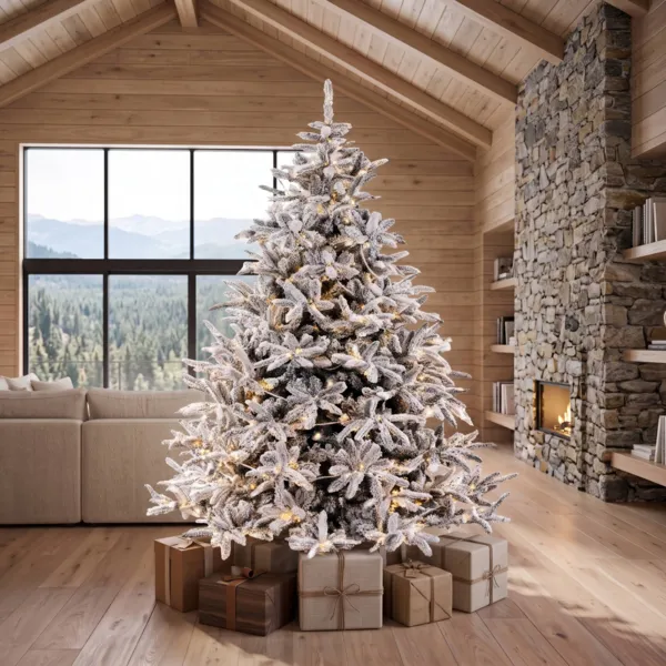 Sapin artificiel de No�l lumineux 350 LED (H210 cm) Annapurna Vert enneig� et blanc chaud